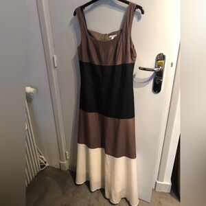 MAISON 123 Dress Womens 8 Maxi Long Black Brown White Cotton/Silk Lined NEW NWOT